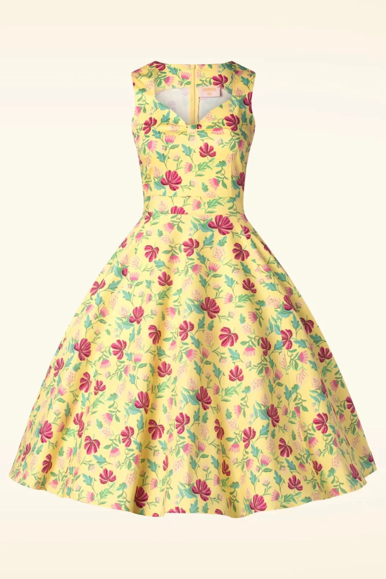 Online Topvintage Exclusive ~ Eliane Floral Swing Jurk In Lichtgeel Vrouwen Plus Size Jurken
