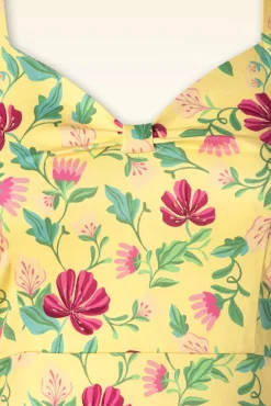 Online Topvintage Exclusive ~ Eliane Floral Swing Jurk In Lichtgeel Vrouwen Plus Size Jurken