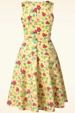 Online Topvintage Exclusive ~ Eliane Floral Swing Jurk In Lichtgeel Vrouwen Plus Size Jurken