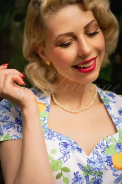 Online Topvintage Exclusive ~ Joliena Swingjurk In Wit En Blauw Vrouwen Plus Size Jurken