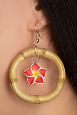 Clearance Tropical Flower Bamboe Hoop Oorbellen Vrouwen Sieraden
