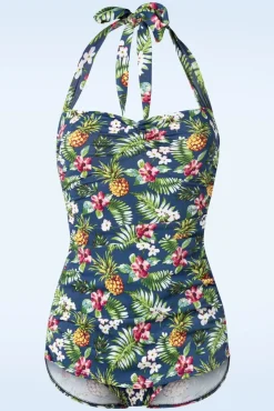 Best Tropical One Piece Halter Badpak In Blauw Vrouwen Badpakken