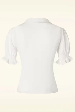 Vintage Geborduurde Bloemenblouse In Wit Vrouwen Blouses