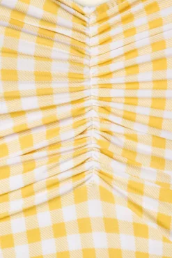 Clearance Zomer Gingham Badpak Uit Een Stuk In Geel En Wit Vrouwen Badpakken