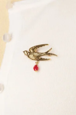 New Zwaluw Broche In Goud En Rood Vrouwen Sieraden